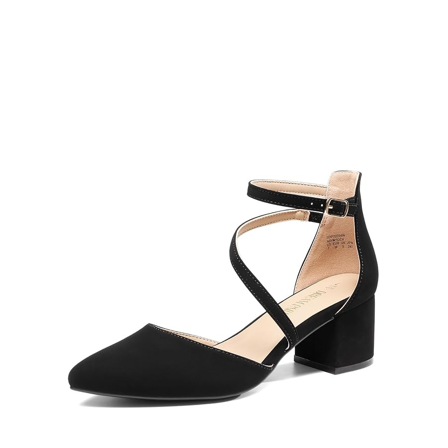 DREAM PAIRS Women's Closed Pointed Toe Low Chunky Heels Pumps Ankle Strap Wedding Business Dressy... | Amazon (US)
