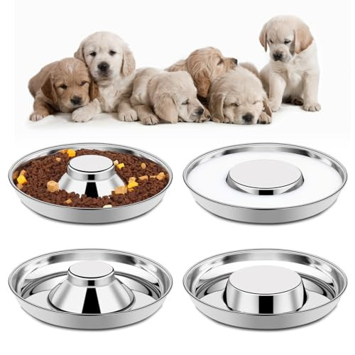 4 Pack Stainless Steel Puppy Bowls, Puppy Feeding Bowls for Litter, 10.2" Metal Dog Food and Water Bowl Set for Small Dogs Cats, Puppys Feeders for Multiple Puppies Kittens, Whelping Supplies | Amazon (US)