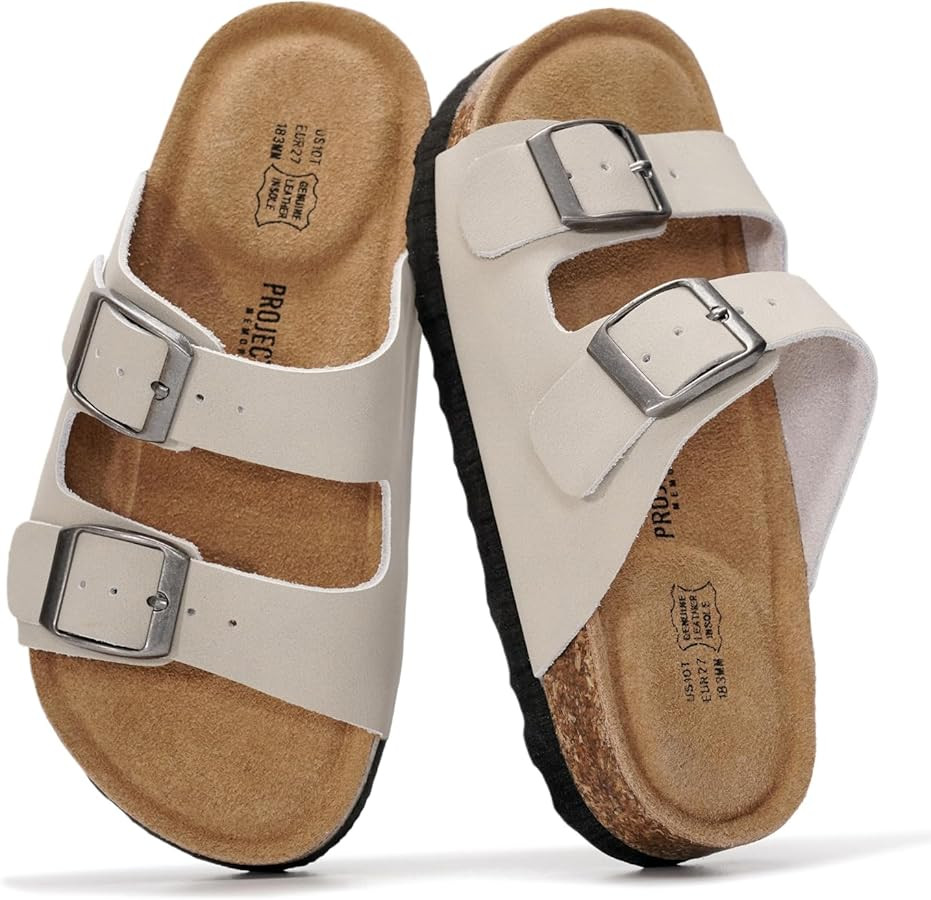 Project Cloud Kids Sandals 100% Genuine Leather - Natural Cork Footbed Non-Slip Slides for Kids -... | Amazon (US)