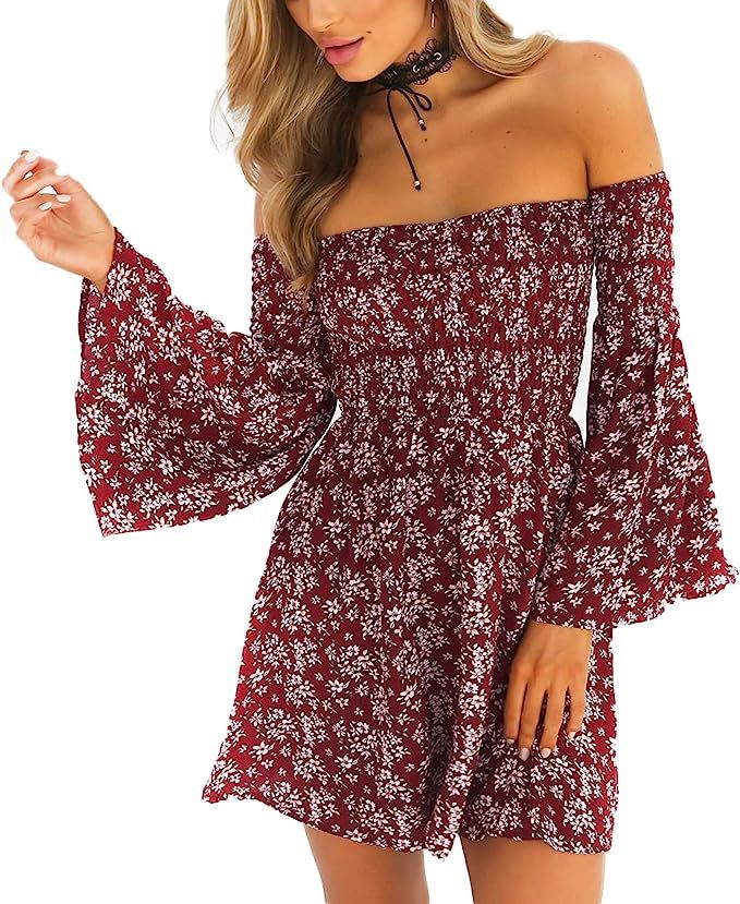 NANFANGLI Women Summer Dress Off Shoulder Fit Comfy Floral Casual Dresses | Amazon (US)