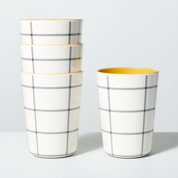 12.5oz Grid Pattern Bamboo-Melamine Drinkware 4pk Set Gray/Cream/Gold - Hearth &#38; Hand&#8482; ... | Target