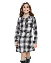 Girls Matching Family Long Sleeve Buffalo Plaid Twill Shirt Dress | The Children's Place  - BLACK | The Children's Place