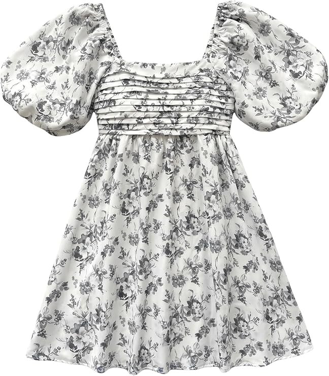 Floerns Women's Floral Dress Puff Sleeve Dress Square Neck Summer Vacation Picnic Mini Dresses | Amazon (US)