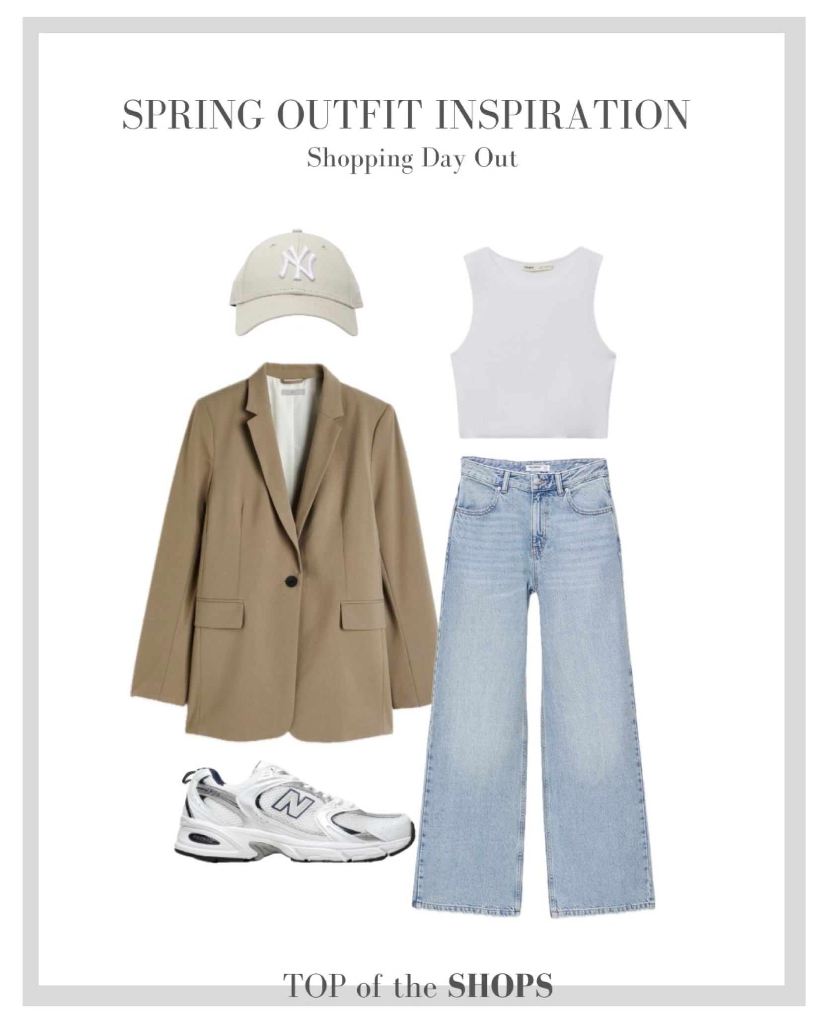 Spring Style, Spring Outfit Inspiration, H&M, Wardrobe Staple, Capsule Wardrobe, Wide Leg Jeans, New Balance Trainers, Khaki Blazer, White Tank, New Era Cap, Clean Girl Aesthetic 

#LTKSeasonal #LTKeurope #LTKstyletip