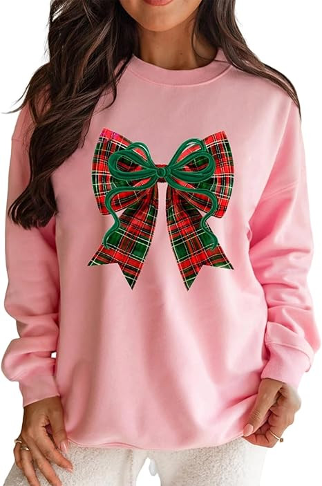 whoinshop Christmas Sweatshirts For Women Sequin Xmas Tops Orange Long Sleeve Shirts Crew Neck Ca... | Amazon (US)