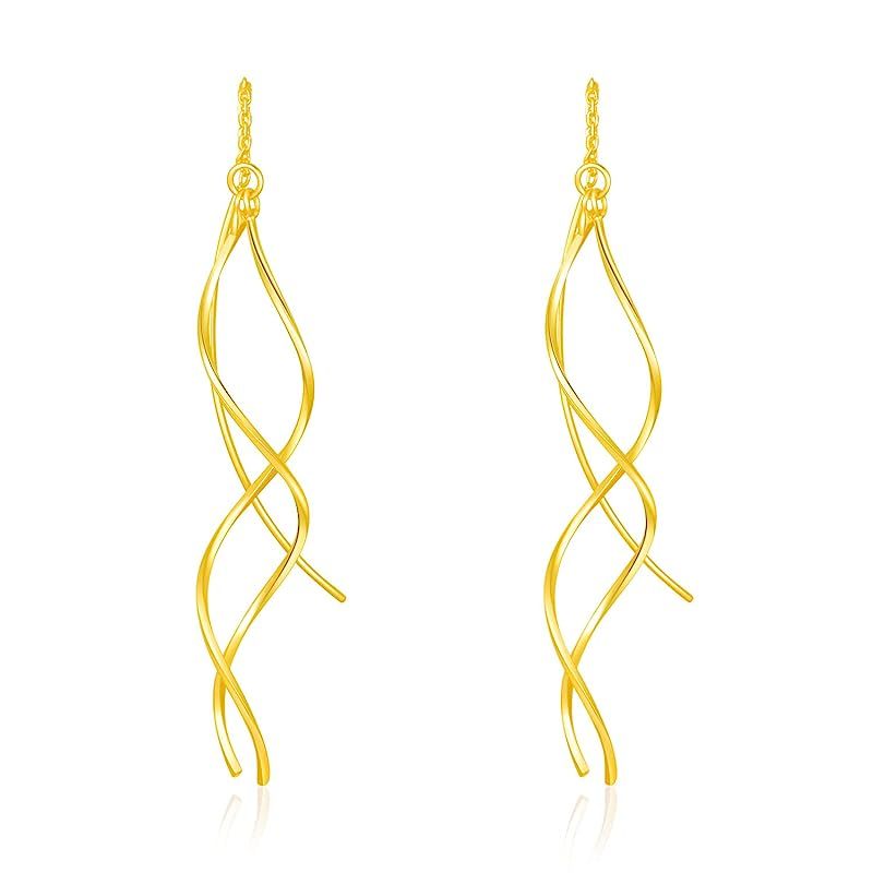 Threader Gold Earrings For Women Trendy, Handmade Earrings Jewelry, Twisted Linear Curved Drop Da... | Amazon (US)