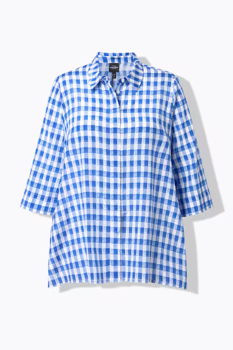 Karobluse, Zipfelsaum, Oversized, Hemdkragen, 3/4-Arm | Ulla Popken DE