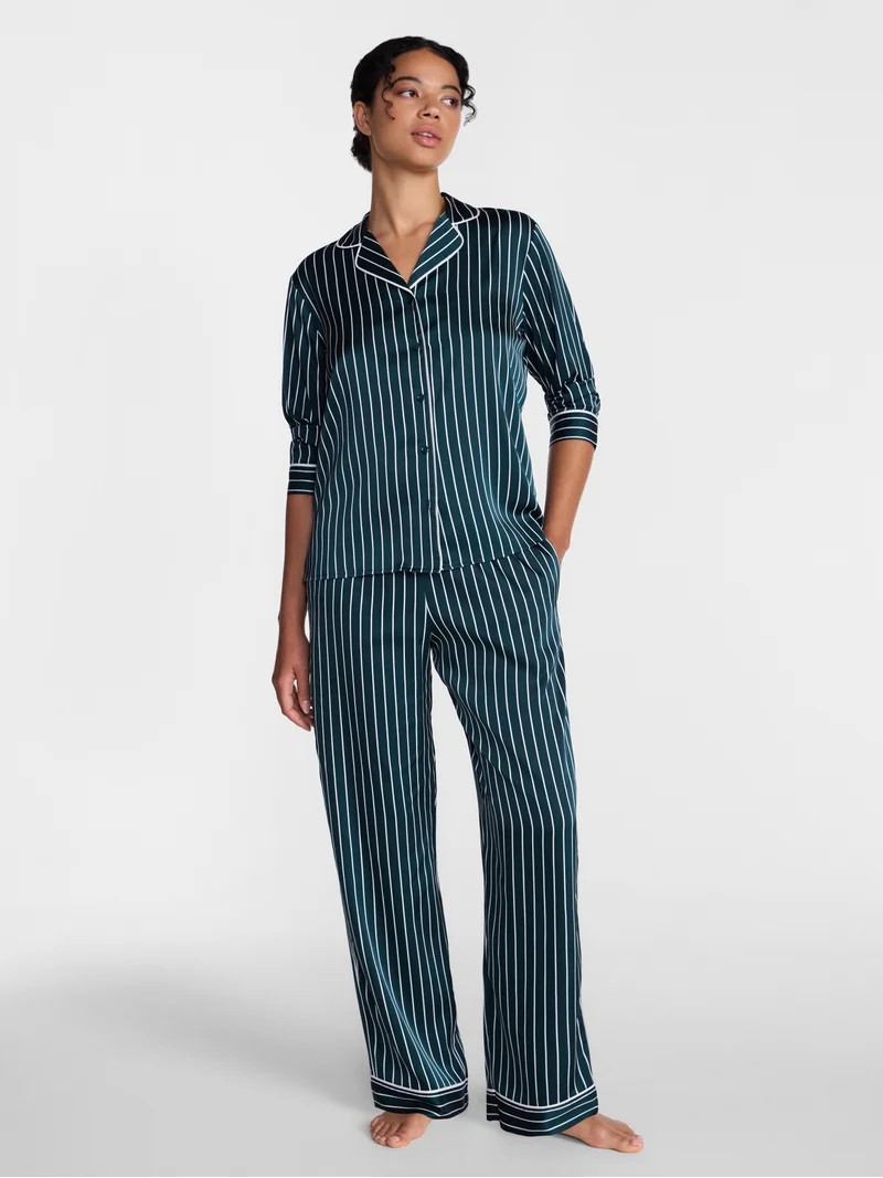 Joyspun Women\u2019s Stretch Satin Sleep Top and Pants, 2-Piece Set, Sizes XS to 3X | Walmart (US)