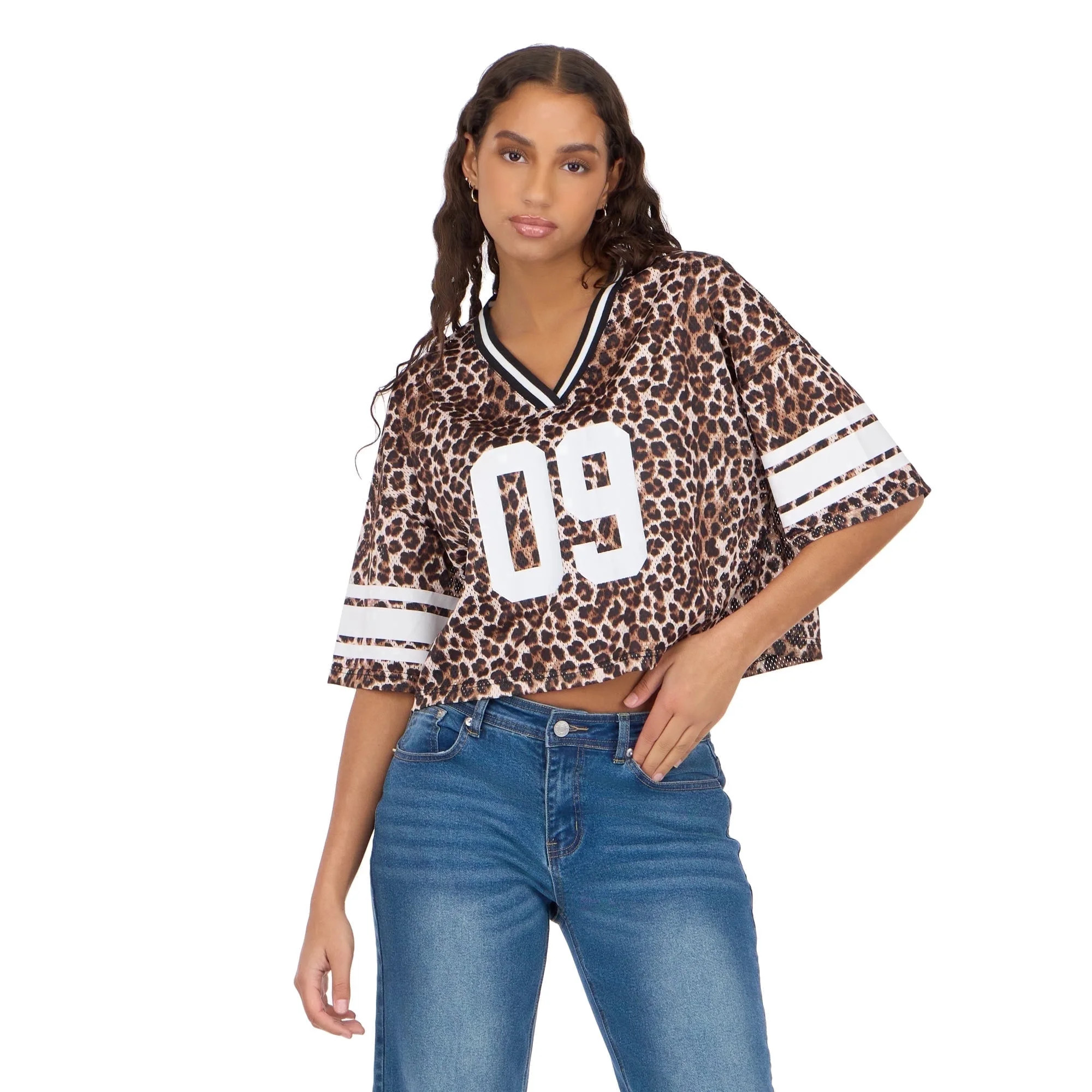 Forever 21 Women’s Mesh Cropped Boxy Football Tee, XS-XL | Walmart (US)