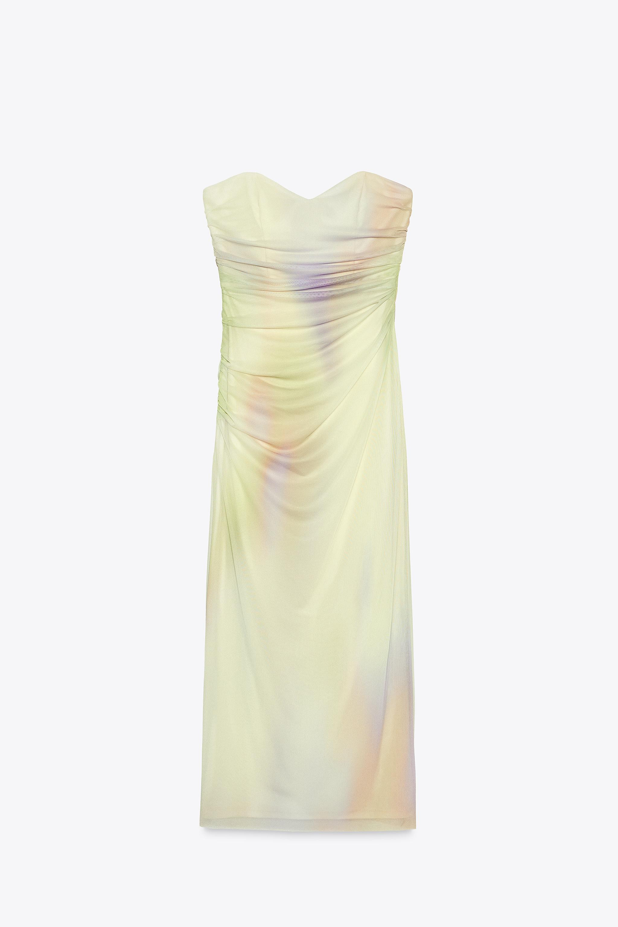 PRINTED TULLE STRAPLESS DRESS TYEAMARILLO Multicoloured | Zara UK