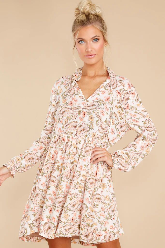 Petunias And Paisley Ivory Floral Print Dress | Red Dress 
