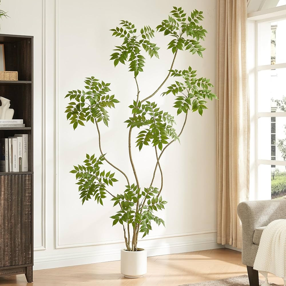 6.5FT Artificial Sumac Tree with White Pot, Tall Faux Plants Indoor, Large Fake Tree with Nearly ... | Amazon (US)