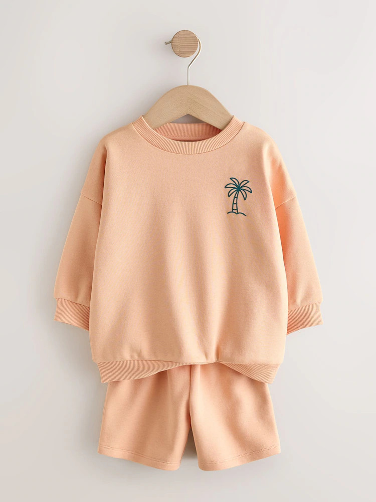Orange Cool Kids Club Crew Neck Sweatshirt and Shorts Set (3mths-7yrs) | Next US