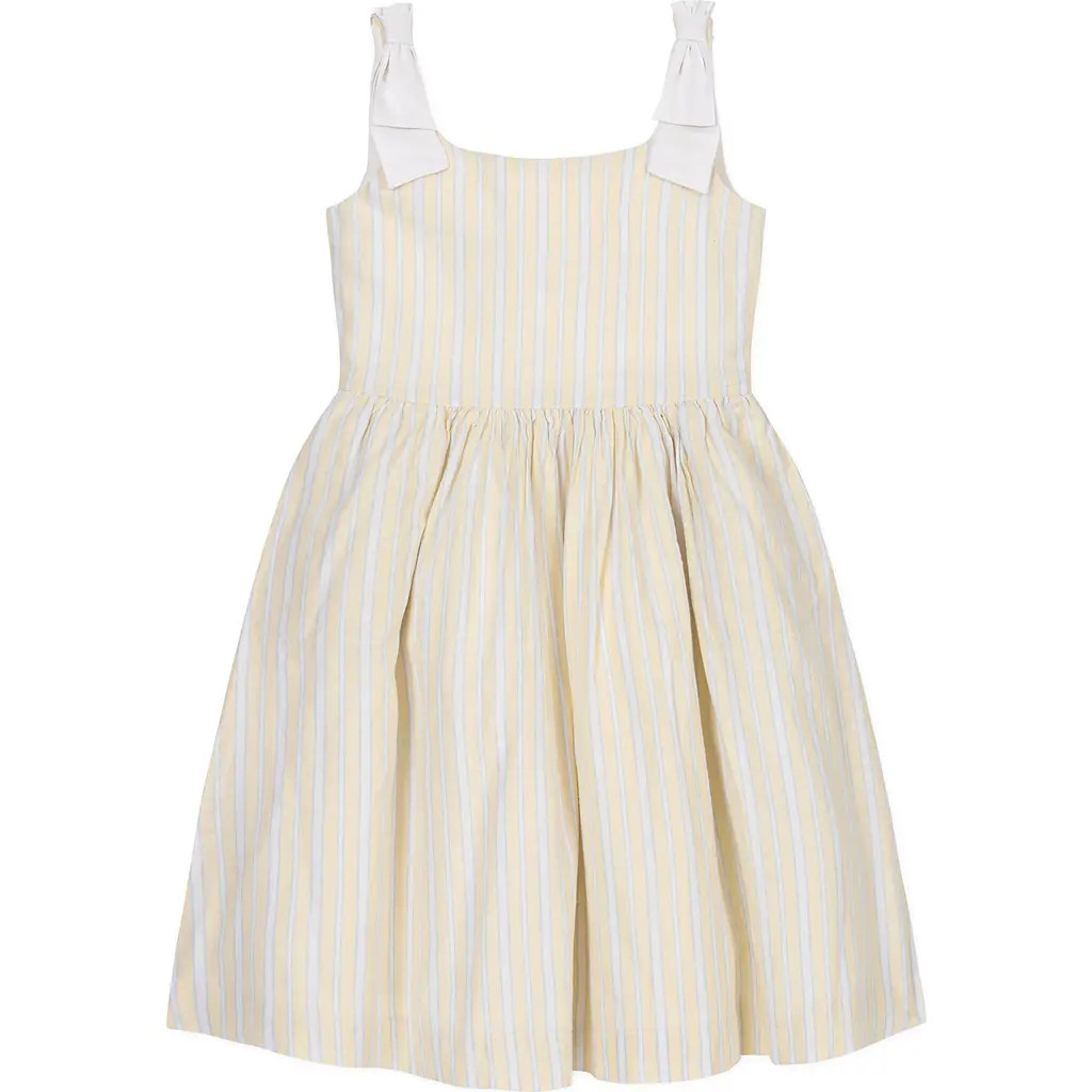 Hope & Henry Kids' Linen Bow Shoulder Dress in Sunlit Stripe at Nordstrom, Size 12 | Nordstrom