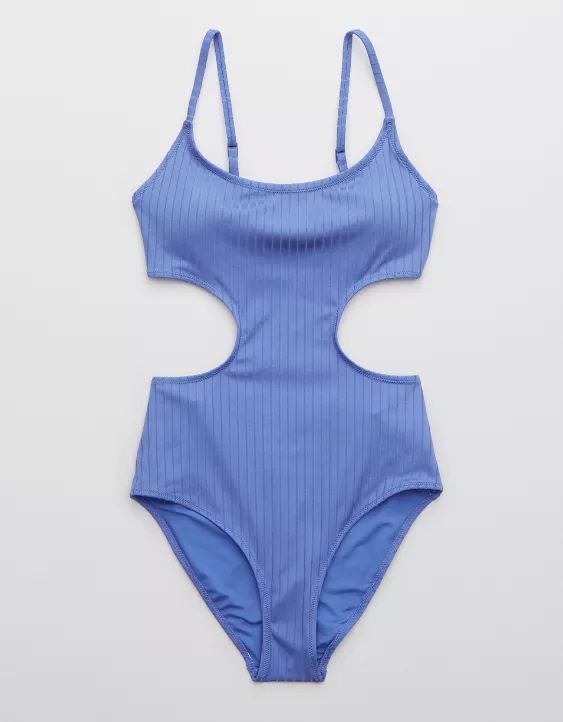 Aerie Ribbed Shine Side Scoop One Piece Swimsuit | American Eagle Outfitters (US & CA)
