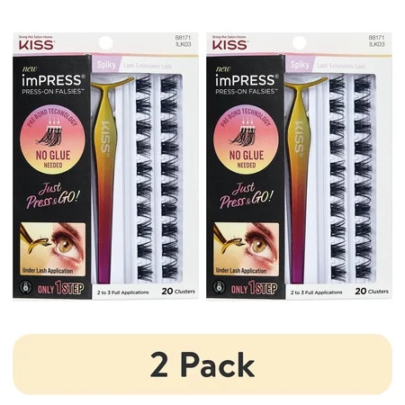(2 pack) KISS imPRESS Falsies Press On Self Adhesive Eyelashes Spiky 20 Lash Clusters | Walmart (US)