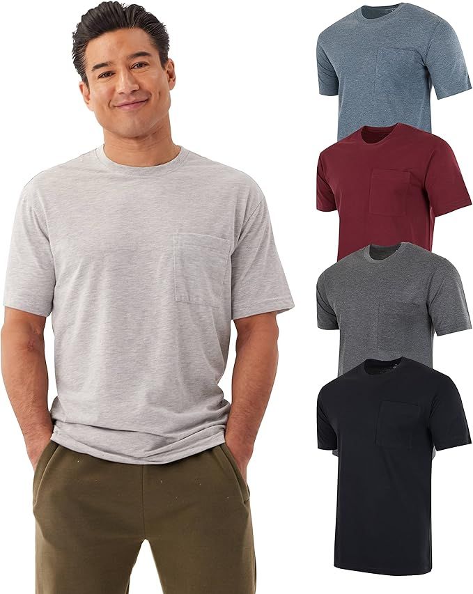 4 Pack: Men's Cotton Performance Short Sleeve Crew Neck Pocket T-Shirt - Active Athletic Top Outd... | Amazon (US)