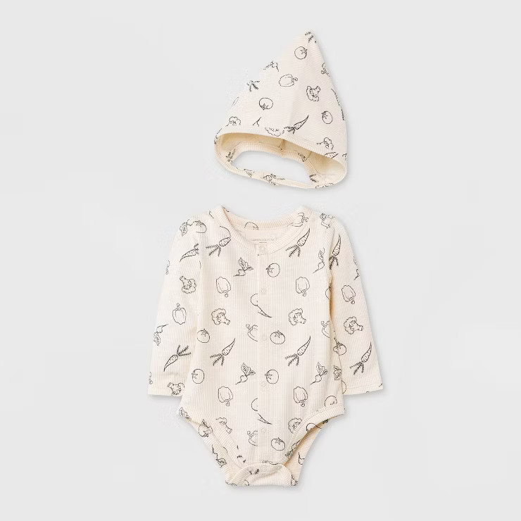 Grayson Collective Baby Gauze Bubble Long Sleeve Bodysuit Set - Cream | Target