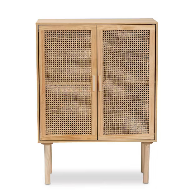 Maclean Rattan Wood 2 Door Storage Cabinet Natural/Brown - Baxton Studio | Target