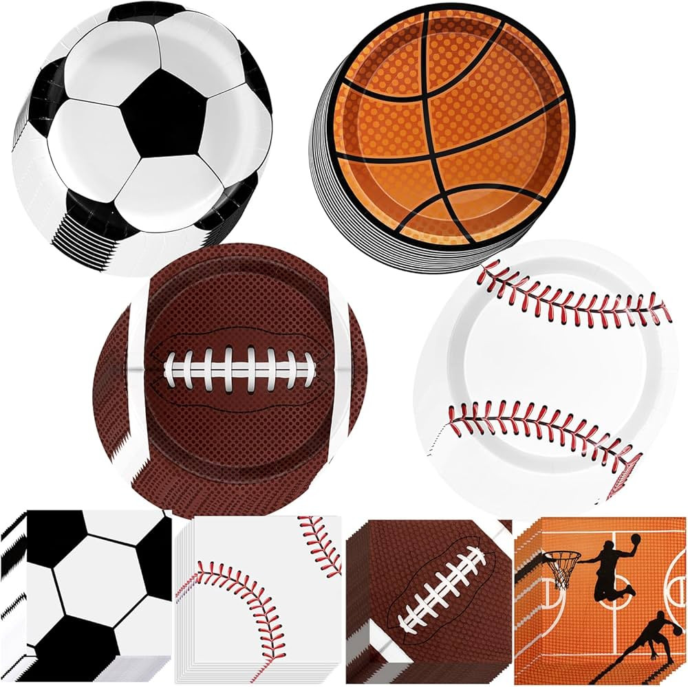Sports Birthday Party Decorations 80Pcs Sports Party Plates and Napkins Baseball Football Soccer ... | Amazon (US)