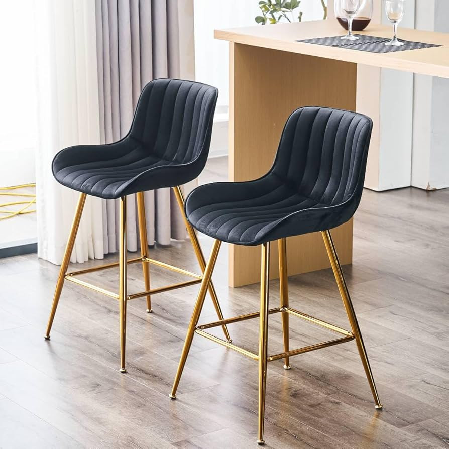 Whiterye Black Bar Stools, 24 Inch Bar Stools with Gold Legs, Velvet Upholstered Counter Height B... | Amazon (US)