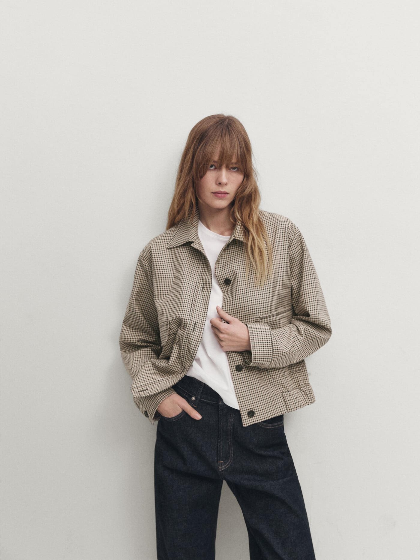 Karierter Blouson mit farblich abgesetzten Knöpfen | Massimo Dutti DE