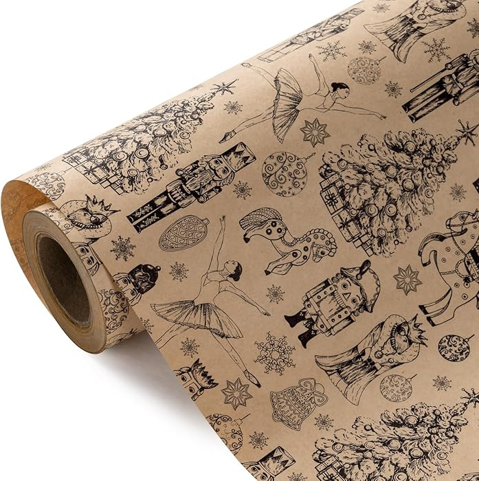 WRAPAHOLIC Nutcracker Kraft Christmas Wrapping Paper - Mini Roll - 17 Inch x 16.5 Feet - Vintage ... | Amazon (US)