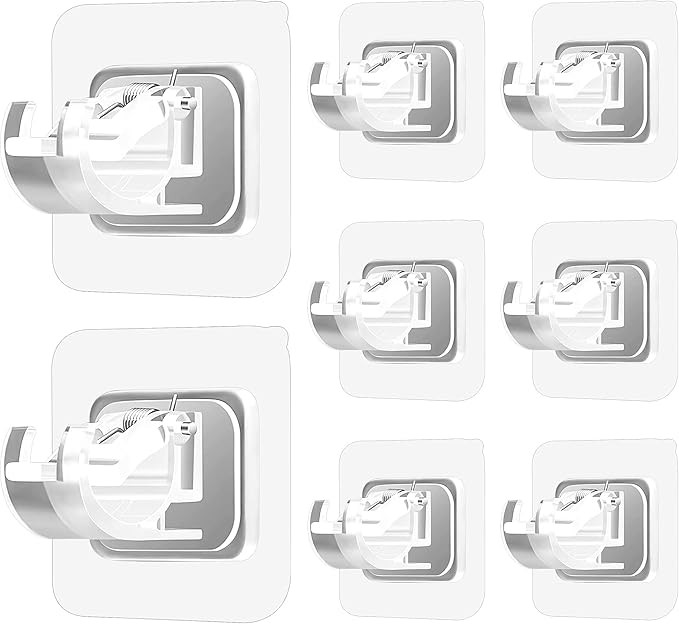 8PCS No Drill Curtain Rod Brackets No Drilling Self Adhesive Curtain Rod Holder Hooks Nail Free A... | Amazon (US)