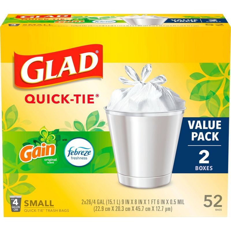 Glad Small Quick Tie Trash Bags - Gain Original - 4 Gallon/52ct | Target