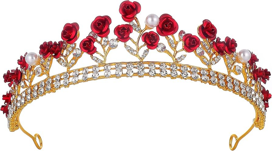 KRDADELF Red Rose Tiaras for Women Gold, Crystal Pearl Birthday Princess Crown for Girls Rose Flo... | Amazon (US)