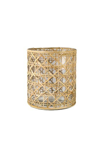 Serene Spaces Living Saigon Cane Wrapped Glass Hurricane Candle Holder, Candle Centerpieces for Tables, Wedding Reception Vases, for Living Room, Fireplace Mantel, Measures 7" Tall & 6" Diameter | Amazon (US)