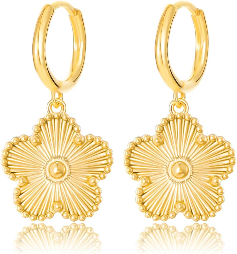 Gold Plated Five Leaf Clover Dangle Dot Earrings for Women Lucky Flower Jewelry | Amazon (US)