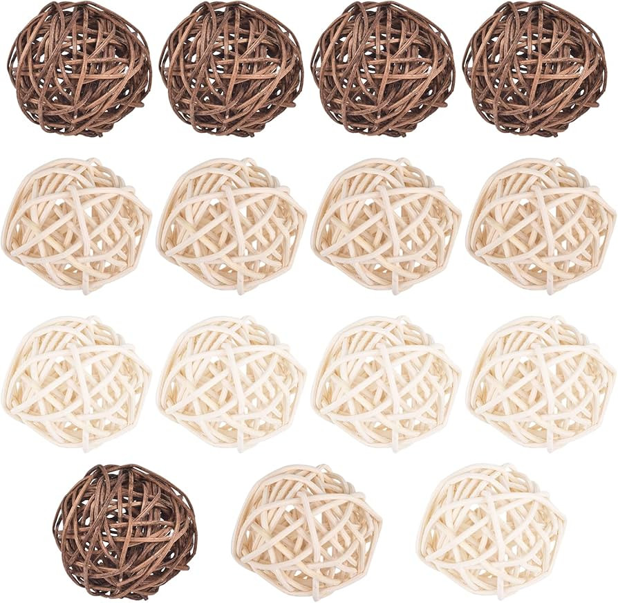 15 Pieces Wicker Rattan Decorative Balls Orbs Vase Fillers for Halloween Christmas Tree Craft, Pe... | Amazon (US)