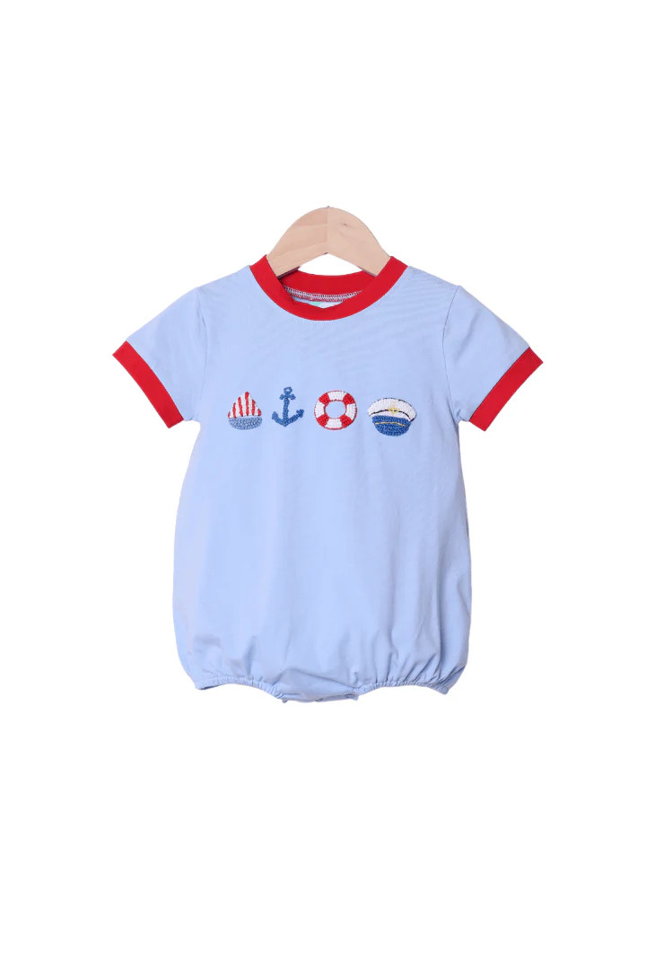 French Knot Boat Captain Blue/Red Bubble | The Smocked Flamingo