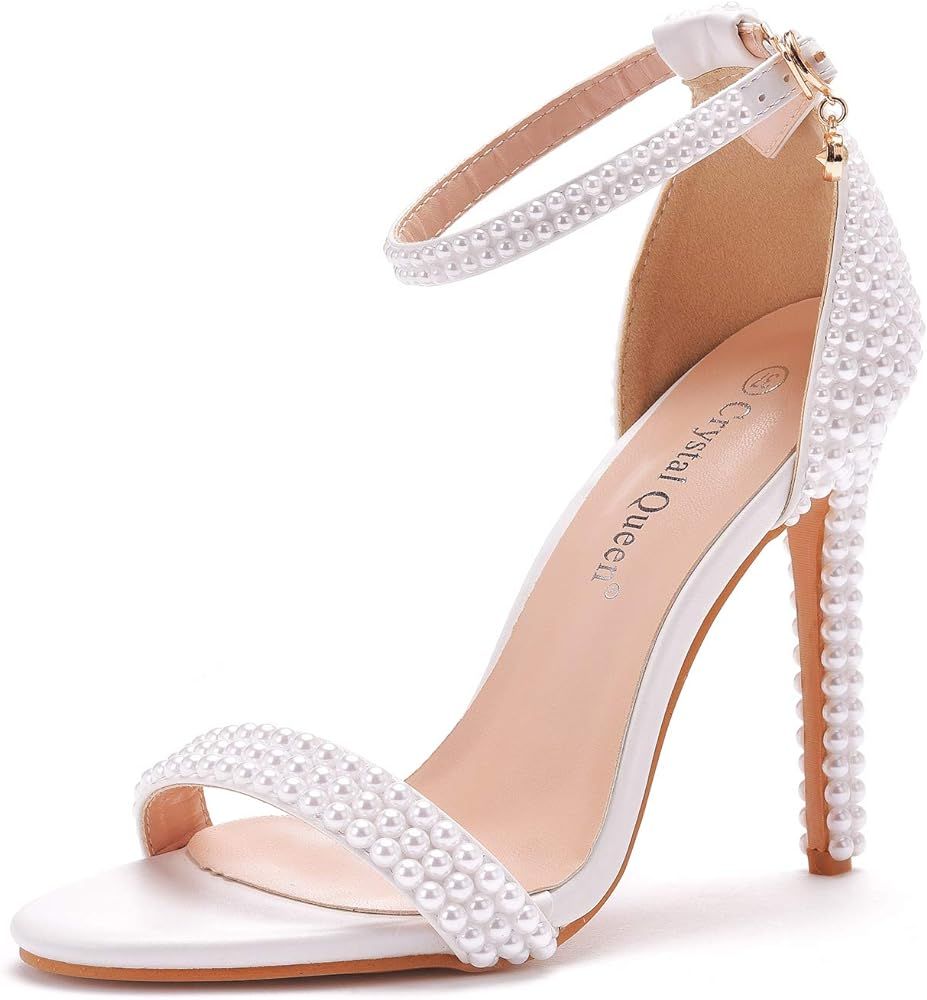 Crystal Queen Full Pearls Heels Sandals Stiletto Heels Peep Toe High Heel Sandals Pump Shoes For ... | Amazon (US)