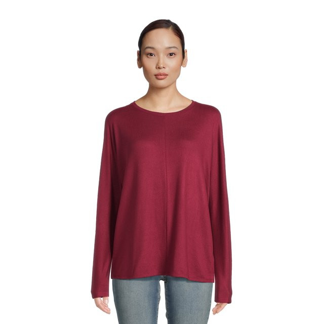 Time and Tru Women's Hacci Knit Crewneck Pullover Top, Sizes S-XXXL | Walmart (US)