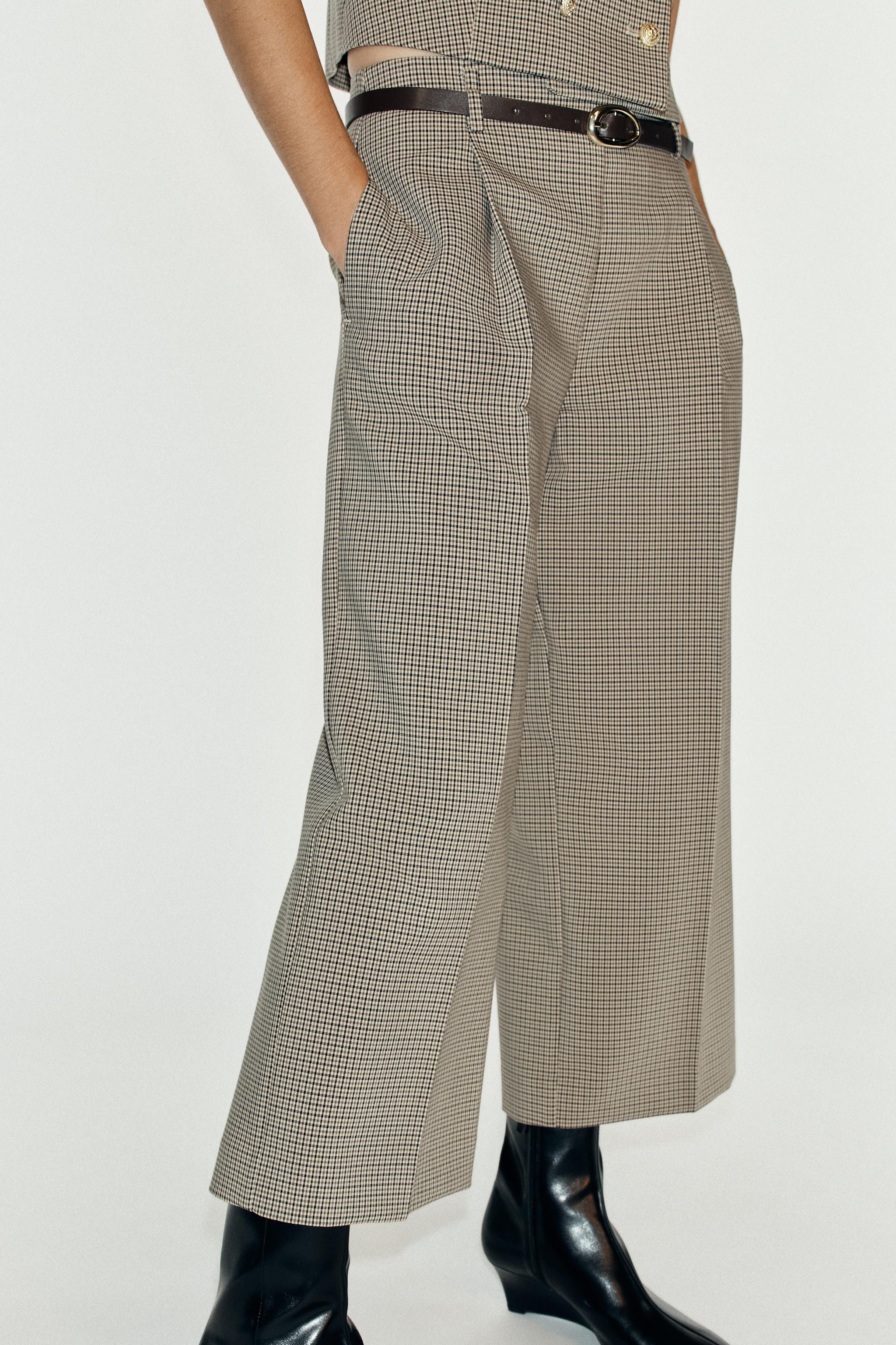 CHECKED TROUSERS WITH BELT | Zara UK