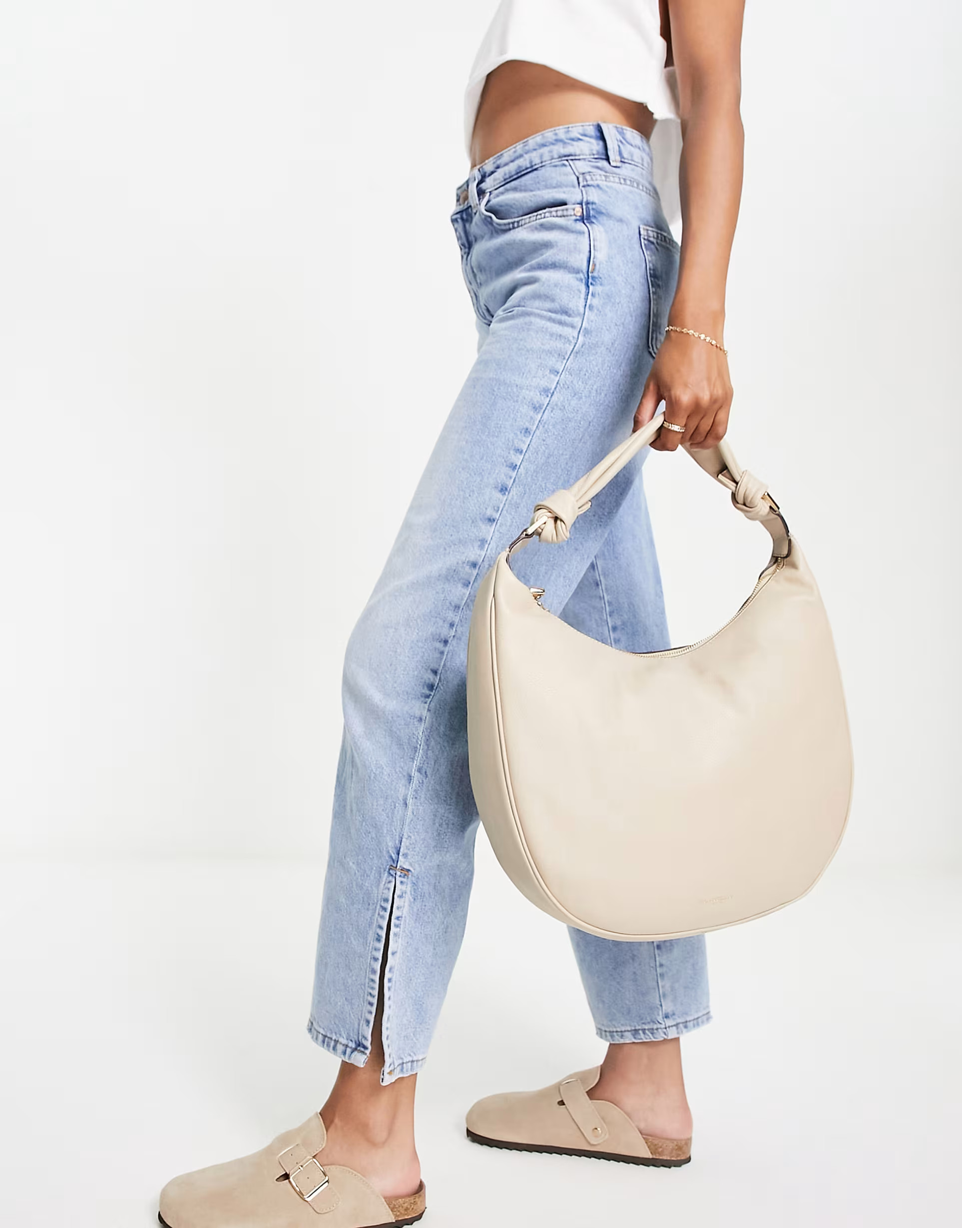 Paul Costelloe leather shoulder bag in beige | ASOS (Global)