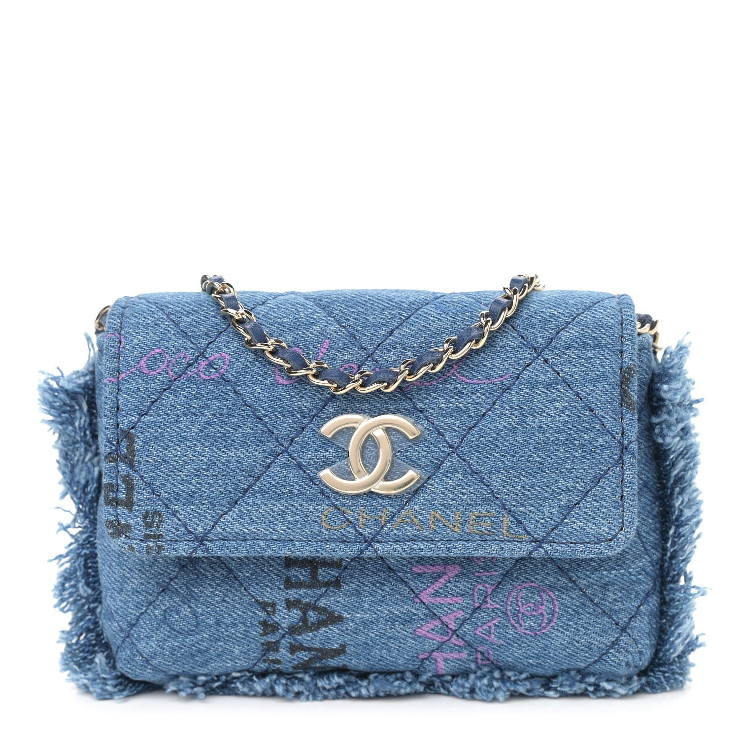 CHANEL Denim Quilted Denim Mood Clutch With Chain Blue Multicolor | FASHIONPHILE (US)