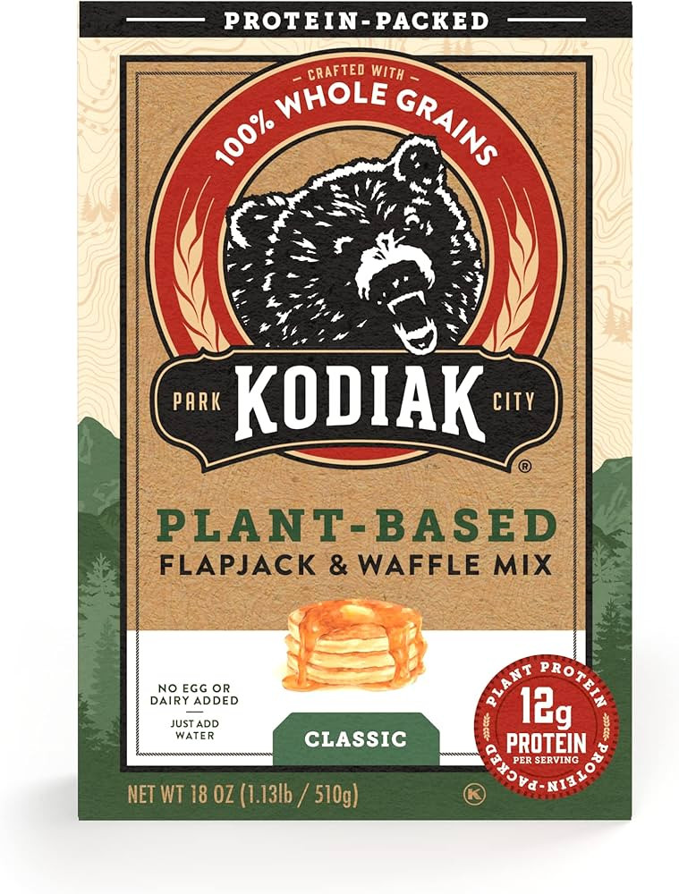 Kodiak Cakes Plant-Based Classic Flapjack & Waffle Mix, 18 Oz, (Pack of 6) | Amazon (US)
