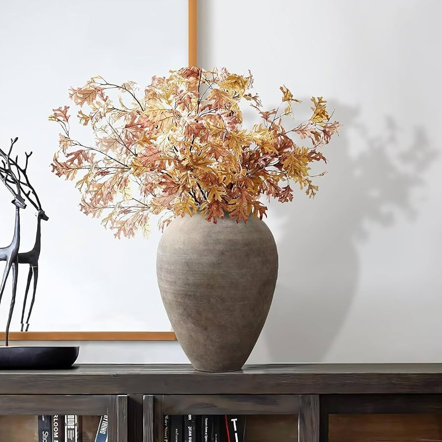 LuxenHome Rustic Ceramic Vase, 14.8" Tall Terracotta Pot with Earthy Gray-Brown Finish, Vintage D... | Amazon (US)