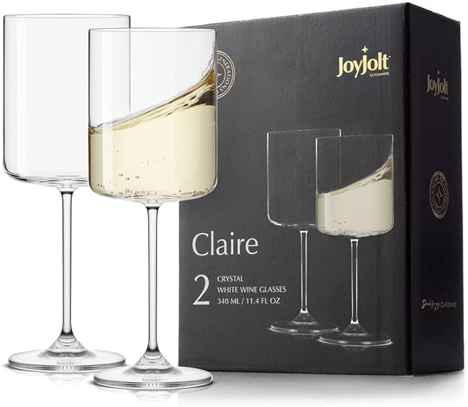 JoyJolt Claire 11.4oz White Wine Glass Set. White Wine Glasses Set of 2 Crystal Glasses. Elegant ... | Amazon (US)