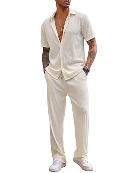 COOFANDY Men's 2 Pieces Cotton Linen Set Button Down Shirt Long Sleeve Casual Beach Pants Summer ... | Amazon (US)