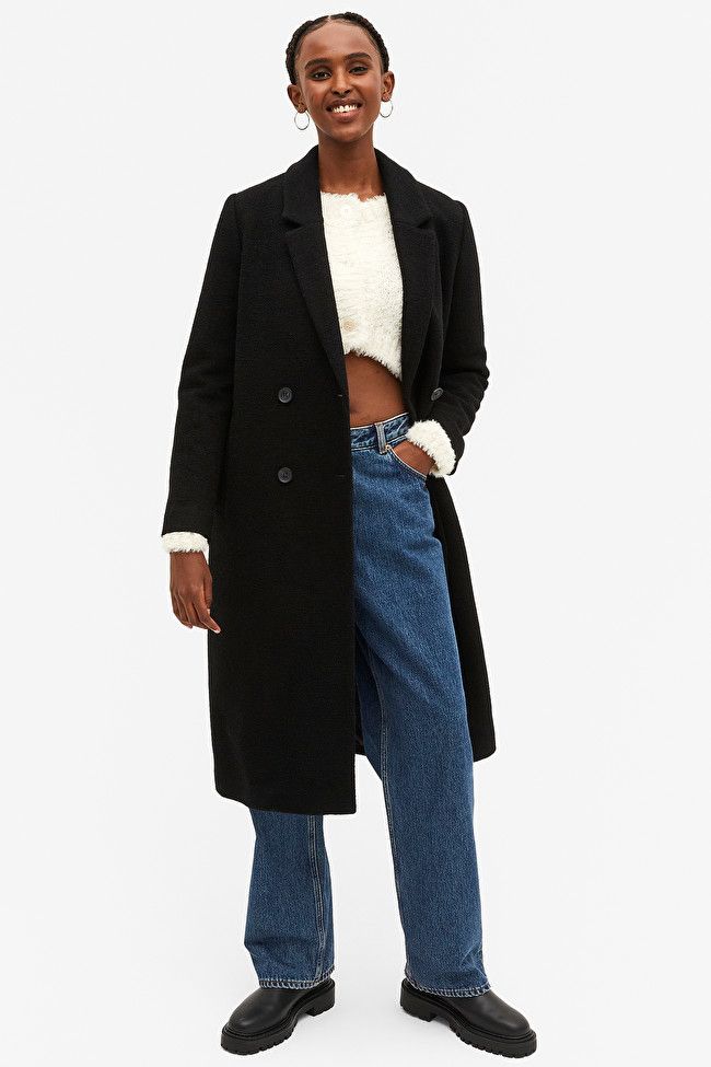 Black classic double-breasted coat | Monki