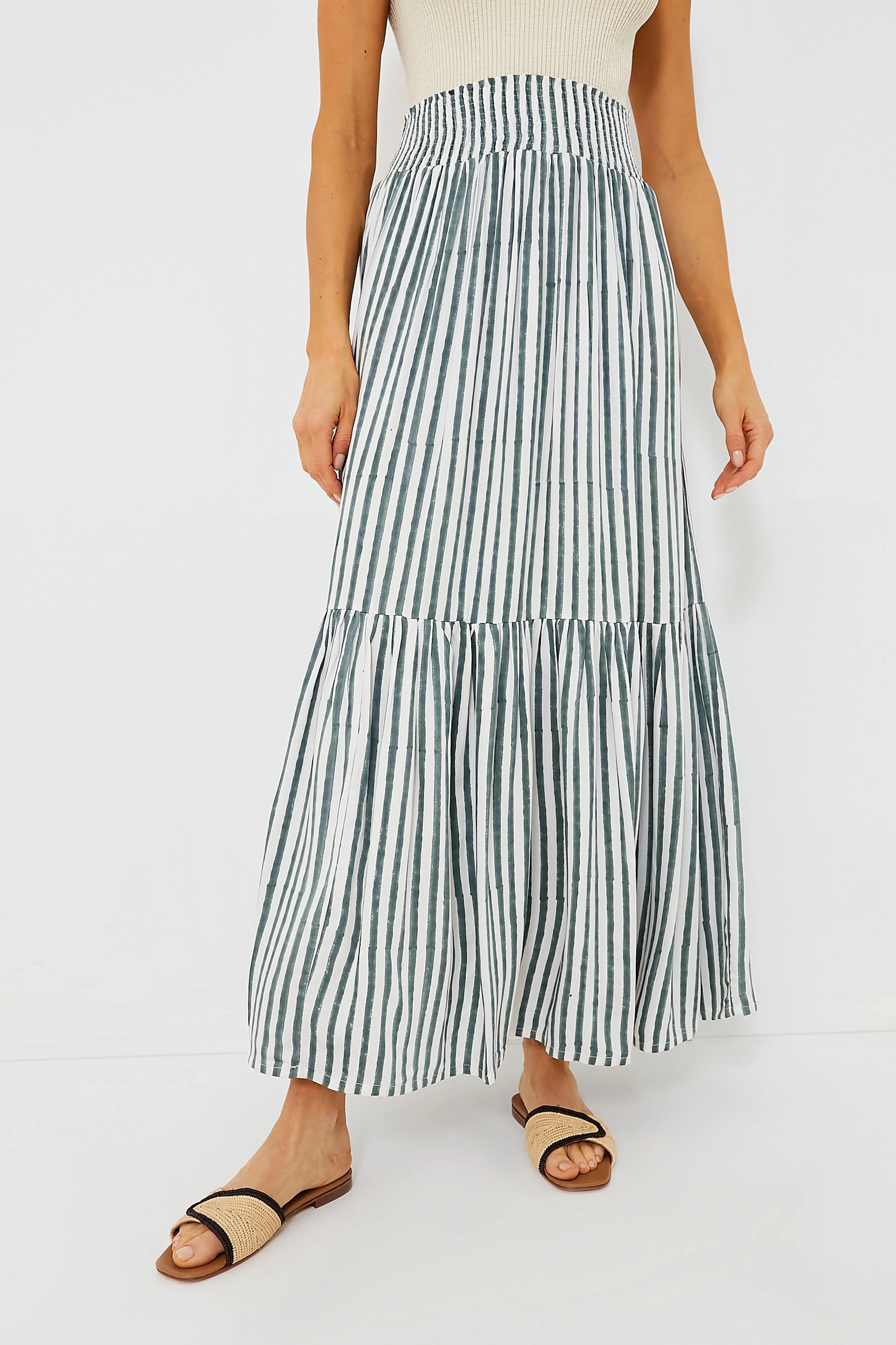Moss Stripe Shirred Skirt | Tuckernuck (US)