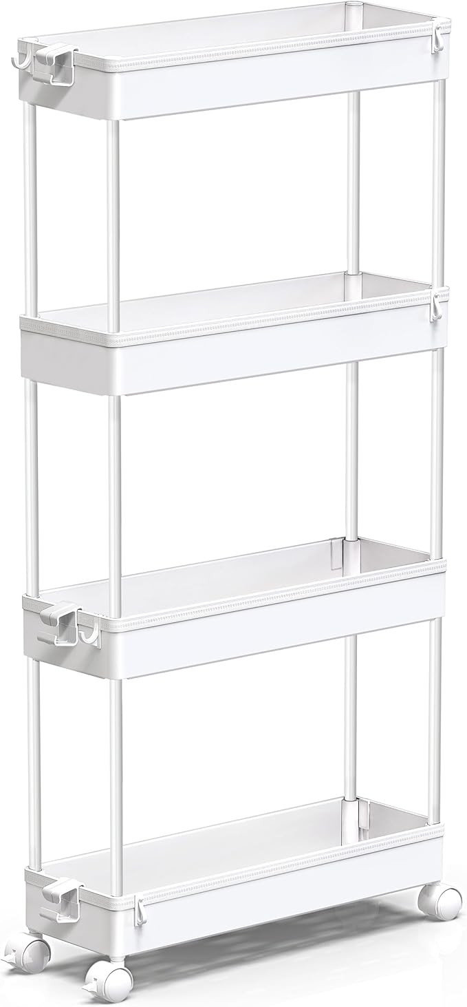 SPACEKEEPER Slim Rolling Storage Cart 4 Tier Bathroom Organizer Mobile Shelving Unit Utility Cart... | Amazon (US)