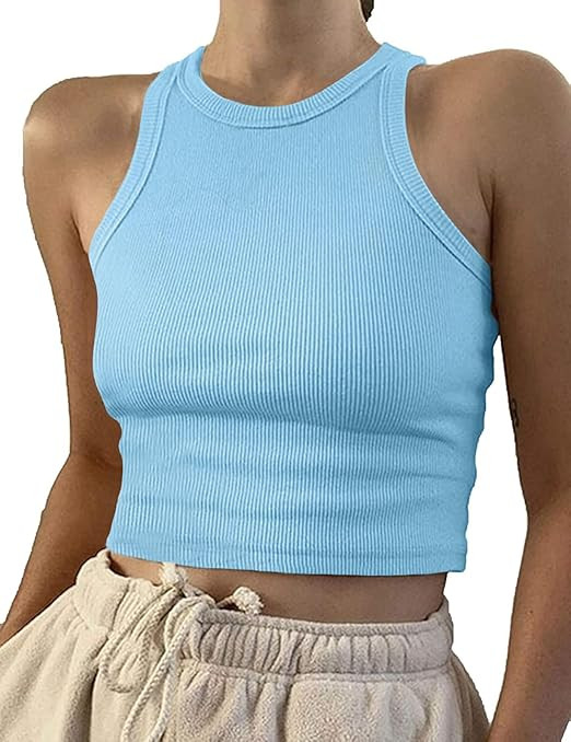 Artfish Women Casual Basic Sleeveless High Neck Rib-Knit Y2k Crop Tank Top | Amazon (US)