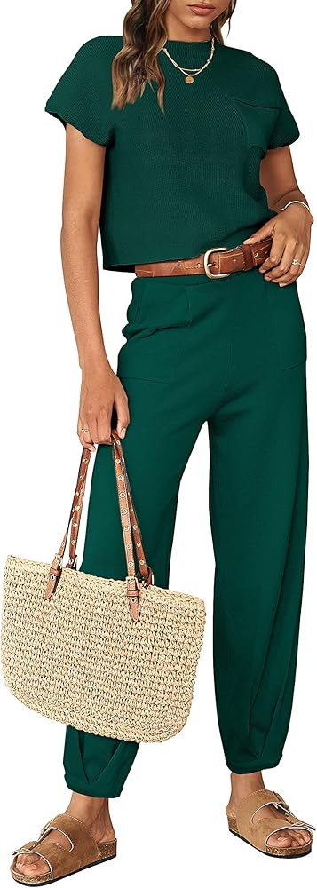 MEROKEETY Women Two Piece Outfits Sweater Sets Knit Pullover Tops High Waist Pants Lounge Set Tra... | Amazon (US)