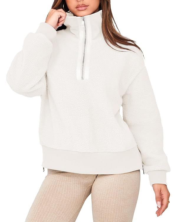 Glamaker Women's Half Zip Fleece Sweatshirt Long Sleeve Loose Casual Sherpa Lapel Pullover Tops F... | Amazon (US)