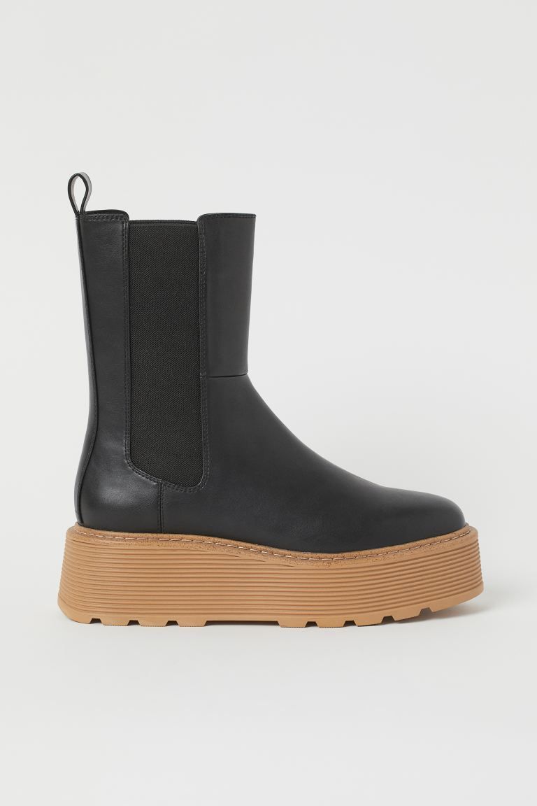 High profile boots in faux leather with elasticized side panels and loop at back. Lining in jerse... | H&M (US + CA)